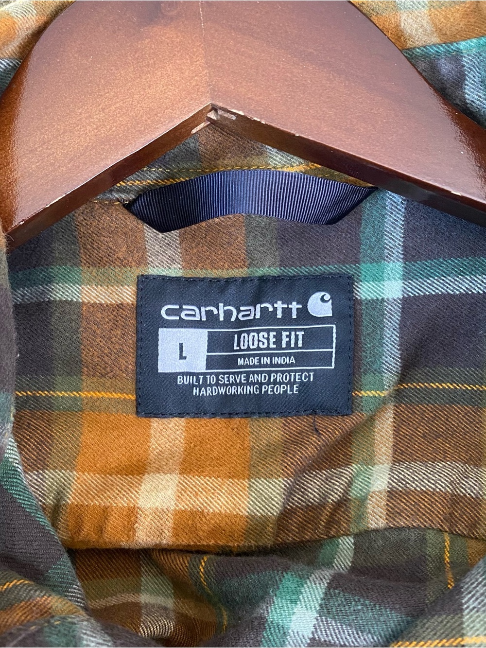 Carhartt Loose Fit Heavyweight Plaid Flannel Shirt - Mustard, Green, Brown Large - Picture 5 of 7